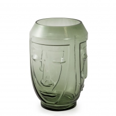 Green Glass Deco Face Vase