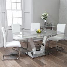 160cm Dining Table With Grey Glass Top & Stainless Steel Base - Matera