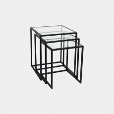Padua - Nest of 3 End Tables With Black Steel Frame & Clear Glass Top