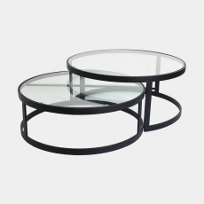 Padua - Nest Of 2 Coffee Tables With Black Steel Frame & Clear Glass Top