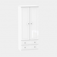 Lincoln - Tall 2 Drawer Robe White High Gloss With Crystal Handles