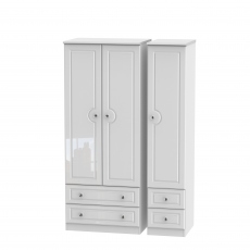 Tall Triple 2 Drawer Robe White High Gloss With Crystal Handles - Lincoln