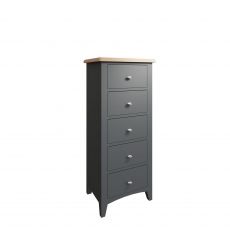 5 Drawer Narrow Chest Grey Finish With Oak Top - Shoreditch