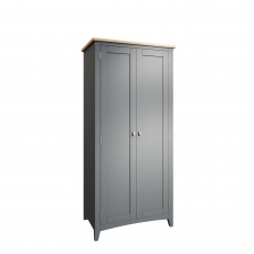 Shoreditch - 2 Door Wardrobe Grey Finish With Oak Top