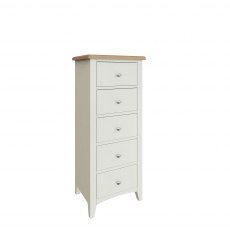 Burham - 5 Drawer Narrow Chest White Finish With Oak Top
