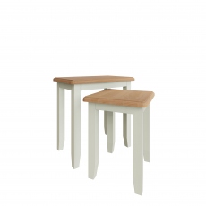 Burham - Nest Of 2 Tables White Finish With Oak Top