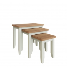 Burham - Nest Of 3 Tables White Finish With Oak Top