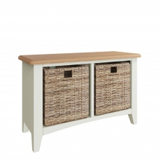Hall Bench With Baskets White Finish With Oak Top - Burham