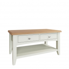 Large Coffee Table White Finish With Oak Top - Burham
