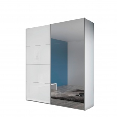 226cm 2 Sliding Door Robe With 1 Mirror Door In AD592 White/White High Gloss - Turin