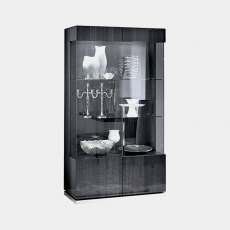 2 Door Curio Cabinet With LED Lighting In Grey High Gloss - Antibes