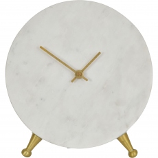 Round White Marble Mantel Clock on Gold Metal Stand