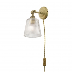 Laura Ashley - Callaghan Antique Brass Ribbed Glass Plugged Wall Light