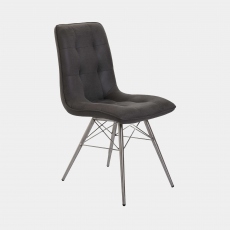 Dining Chair In Grey Fabric & Brushed Stainless Steel Frame - Aston