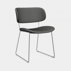 Calligaris Claire M - Dining Chair In Skuba Taupe Leather & Metal Stained Chromed Frame