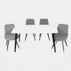 160cm Dining Table White Gloss Sintered Stone & 4 Dining Chairs In Dark Grey Fabric - Bianco