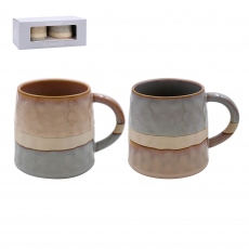 Reactive Glaze - Set of 2 Grey & Brown Straight Mugs