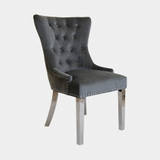 Quilted Back Dining Chair In Velvet Grey - Corinthia