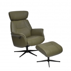 Senator - Swivel Recliner Chair & Footstool In Leather With Black Base