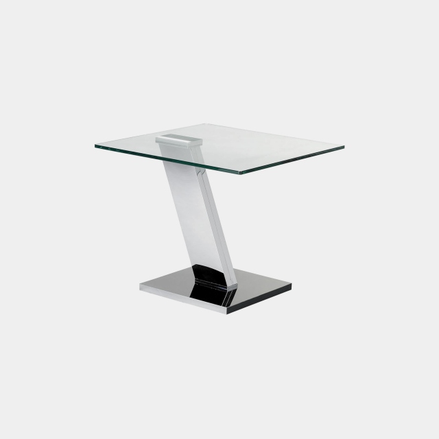 Lamp Table In Toughened Glass & Polished Stainless Steel Base - Column