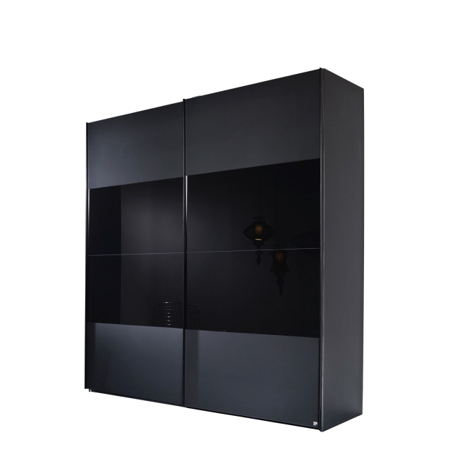 180cm Gliding Door Wardrobe Black Gloss/Matt - Malmo