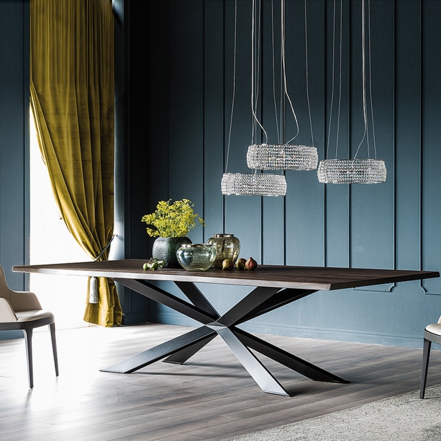 Dining Table In Wood Walnut Canaletto & Matt Graphite Base - Cattelan Italia Spyder
