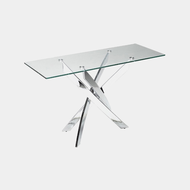 Console Table In Glass & Chrome Finish Base - Puzzle