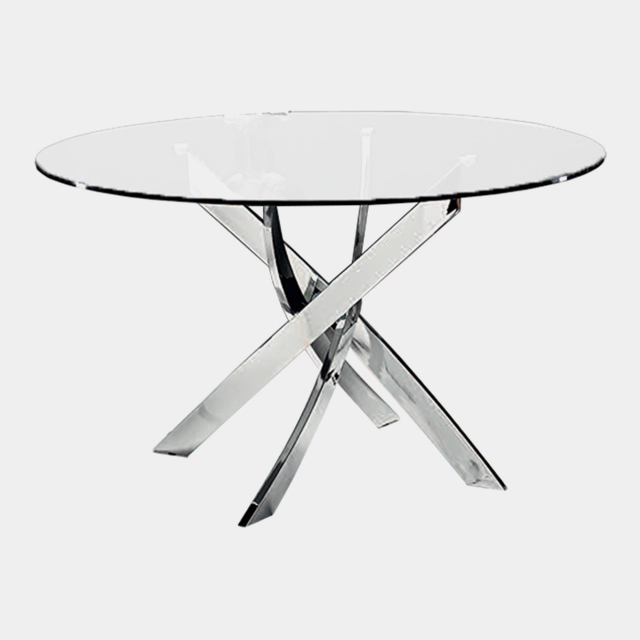 Round Dining Table In Glass & Chrome Finish Base - Puzzle
