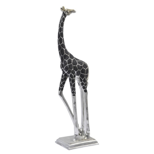 Extra Large Black And Silver Sculpture - Giraffe Facing Back