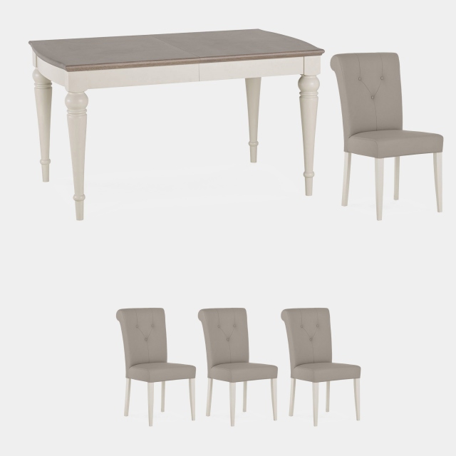 140cm Extending Table & 4 Bonded Leather Chairs In Grey Washed Oak & Soft Grey - Chateau