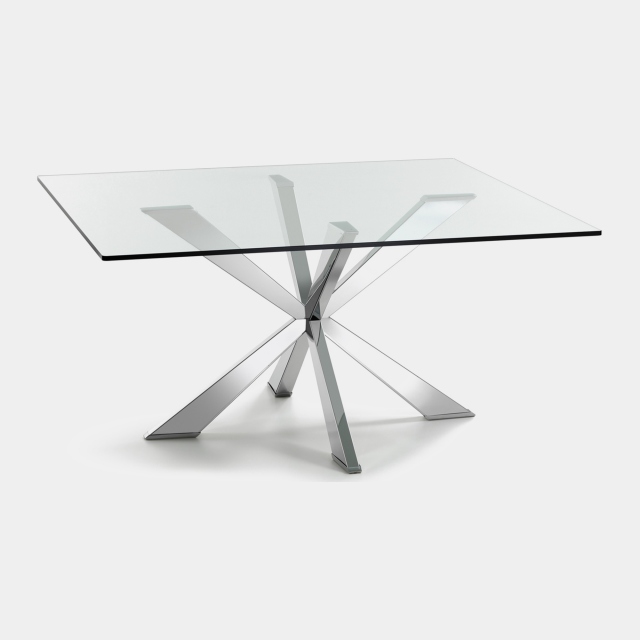 Square Dining Table Inox Base With Clear Glass Top - Cattelan Italia Spyder
