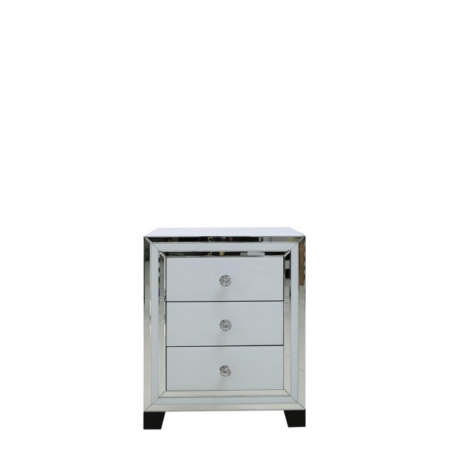 3 Drawer Bedside Cabinet In Clear White & Mirror Finish - Madison