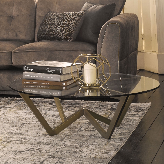 Coffee Table In Tempered Glass & Stainless Steel Bronzed Frame - Reflex
