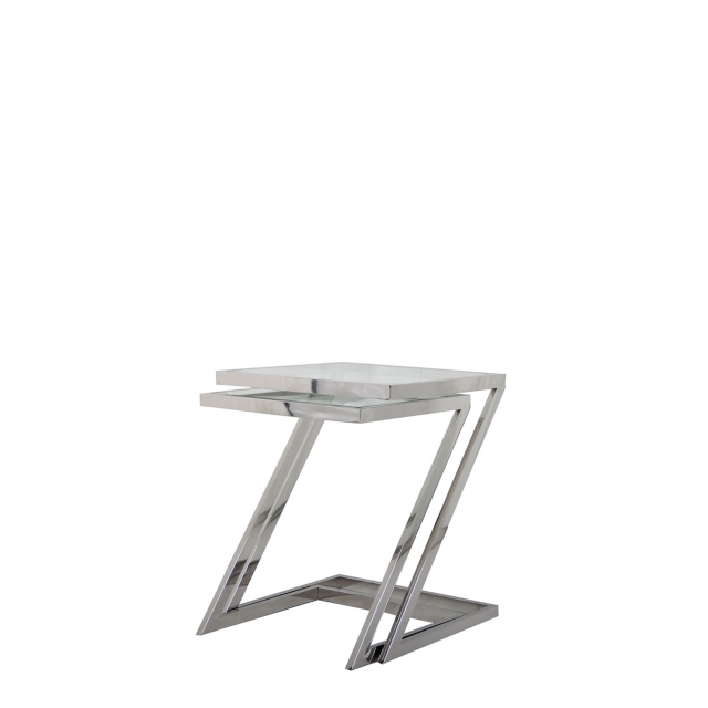 Nest Of Two Z Tables With Clear Glass Top/Stainless Steel Legs - Trento