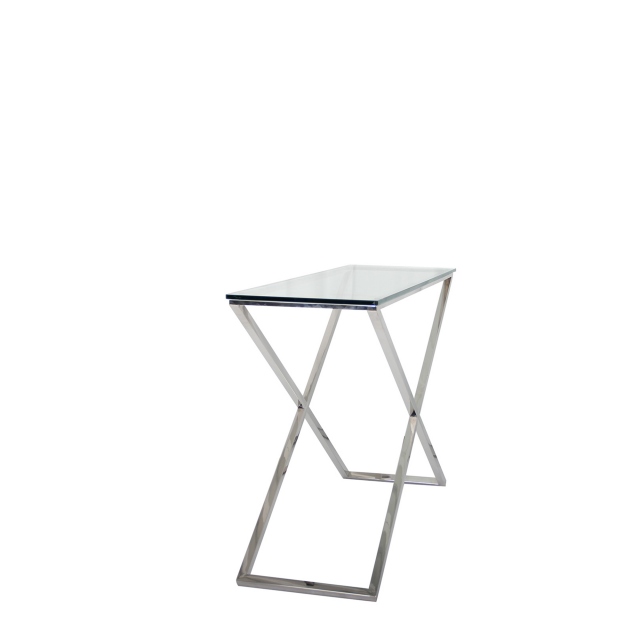 Console Table In Clear Glass & Stainless Steel Frame - Trento