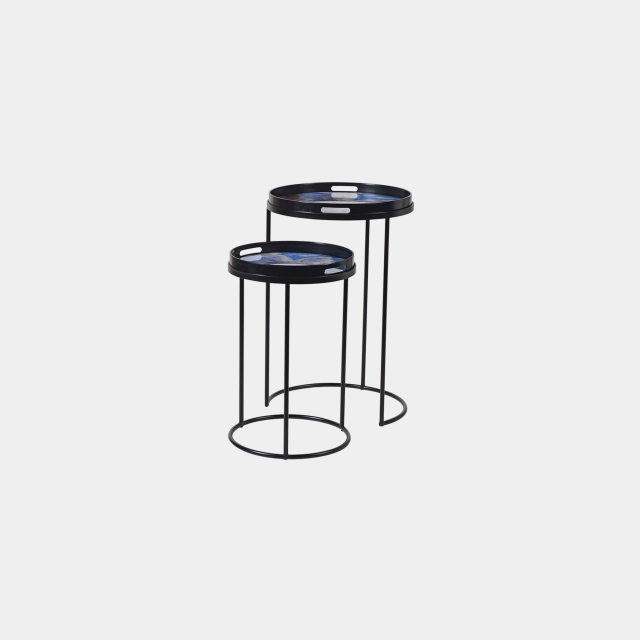 Set Of 2 Side Tables In Blue Marble Effect - Tezzo