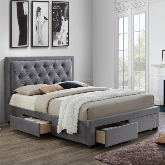 Lumburn Slatted Storage Bed Frame In, Grey Bed Frame With Headboard And Storage