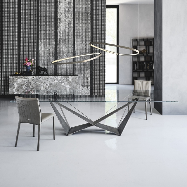 Dining Table In Clear Glass & Graphite Base - Cattelan Italia Skorpio