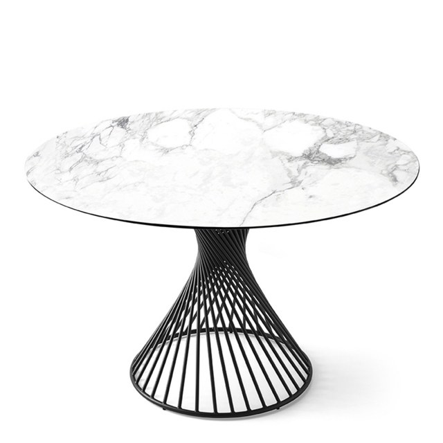 CS/4108-RD 140cm  Ø Dining Table With White Marble Top And Matt Black Frame - Calligaris Vortex