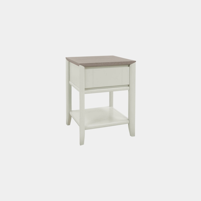 Lamp Table With Drawer In Grey Washed Oak With Soft Grey Finish - Bremen