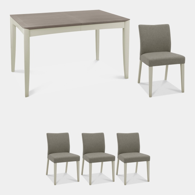 130cm Extending Dining Table In Grey Washed Oak With Soft Grey Finish & 4 Upholstered Chair - Bremen
