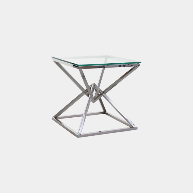 End Table In Clear Glass & Stainless Steel Frame - Rhombus