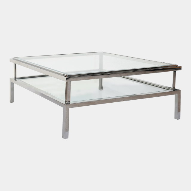 Coffee Table In Clear Glass & Silver Stainless Steel - Grant