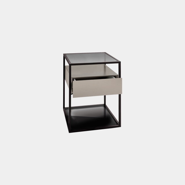 Lamp Table In Smoked Toughened Glass & Black Frame - Siena