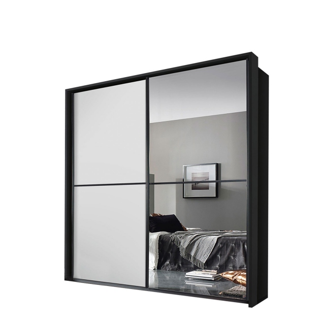 226cm 1 Mirror Sliding Door Wardrobe A860D Metalic Grey Carcase White Glass Horizontal Trim - Ottawa