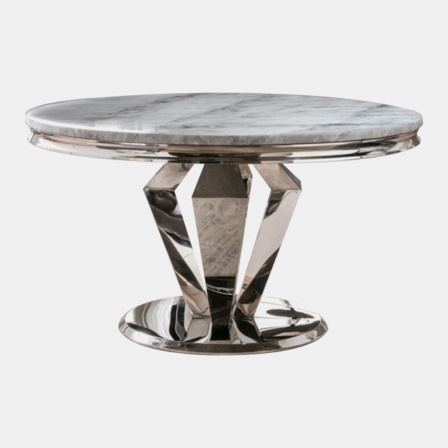 130cm Circular Dining Table Grey Marble Top Effect - Missano