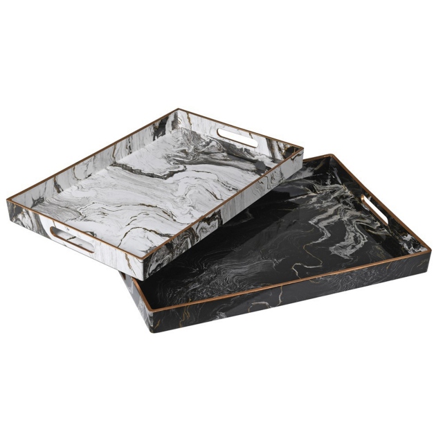 Set of 2 Trays - Marble Effect