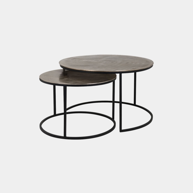 Nest Of 2 Coffee Tables Aluminium Top With Black Legs - Wickham