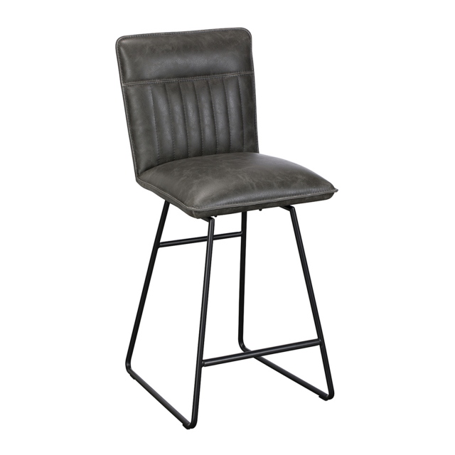 Copper Bar Stool In Grey Pu Leather, Grey Leather Counter Stools