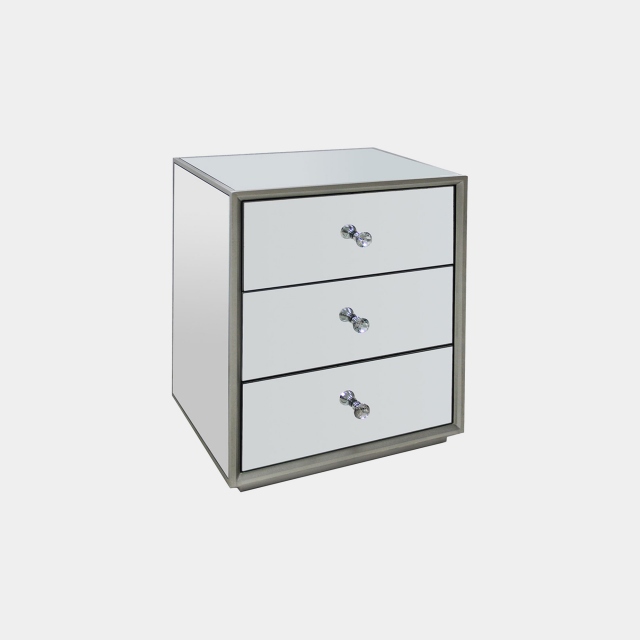 3 Drawer Bedside Chest In Silver Mirror - Sofia